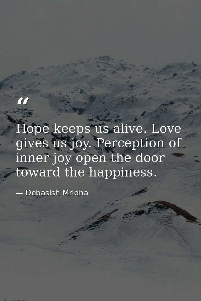 Hope keeps us alive. Love gives us joy. Perception of inner joy open the door toward the happiness. — Debasish Mridha