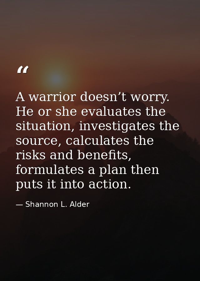 A warrior doesn’t worry. He or she evaluates the situation, investigates the source, calculates the risks and benefits,  — Shannon L. Alder