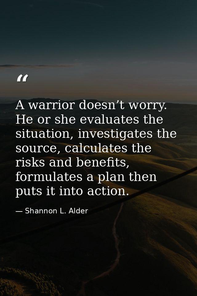 A warrior doesn’t worry. He or she evaluates the situation, investigates the source, calculates the risks and benefits,  — Shannon L. Alder