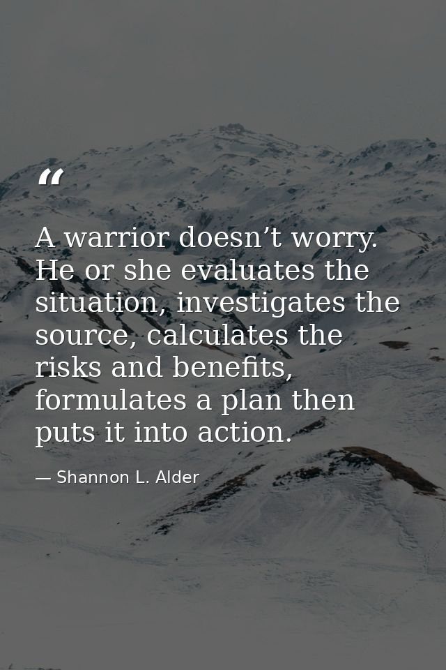 A warrior doesn’t worry. He or she evaluates the situation, investigates the source, calculates the risks and benefits,  — Shannon L. Alder