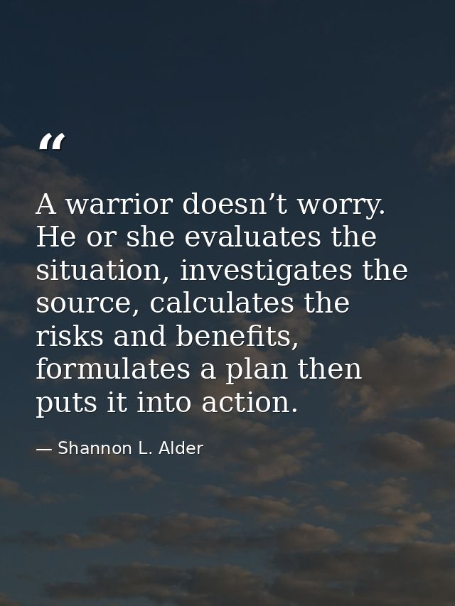 A warrior doesn’t worry. He or she evaluates the situation, investigates the source, calculates the risks and benefits,  — Shannon L. Alder