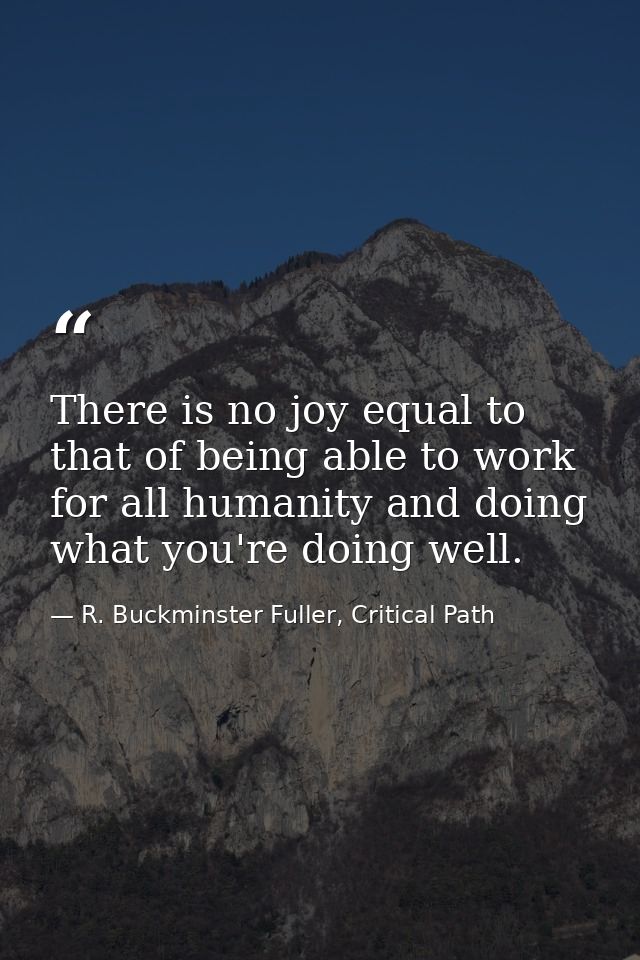 There is no joy equal to that of being able to work for all humanity and doing what you're doing well. — R. Buckminster Fuller, Critical Path