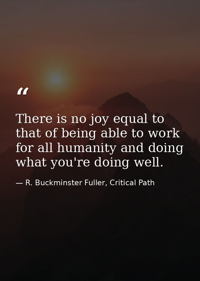 There is no joy equal to that of being able to work for all humanity and doing what you're doing well. — R. Buckminster Fuller, Critical Path