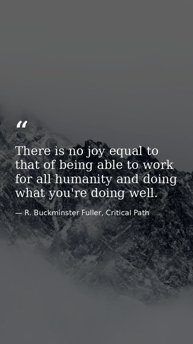 There is no joy equal to that of being able to work for all humanity and doing what you're doing well. — R. Buckminster Fuller, Critical Path