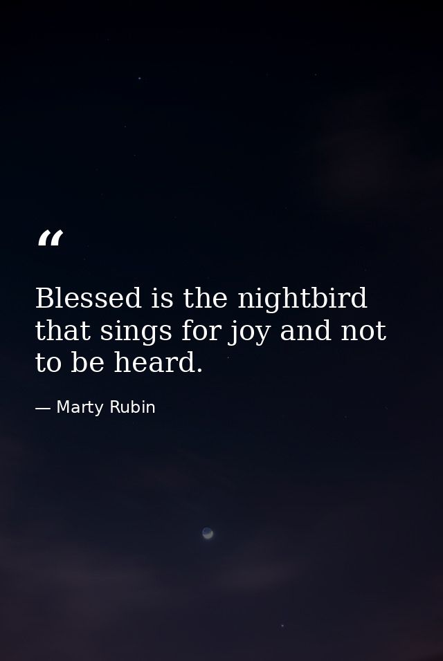 Blessed is the nightbird that sings for joy and not to be heard. — Marty Rubin