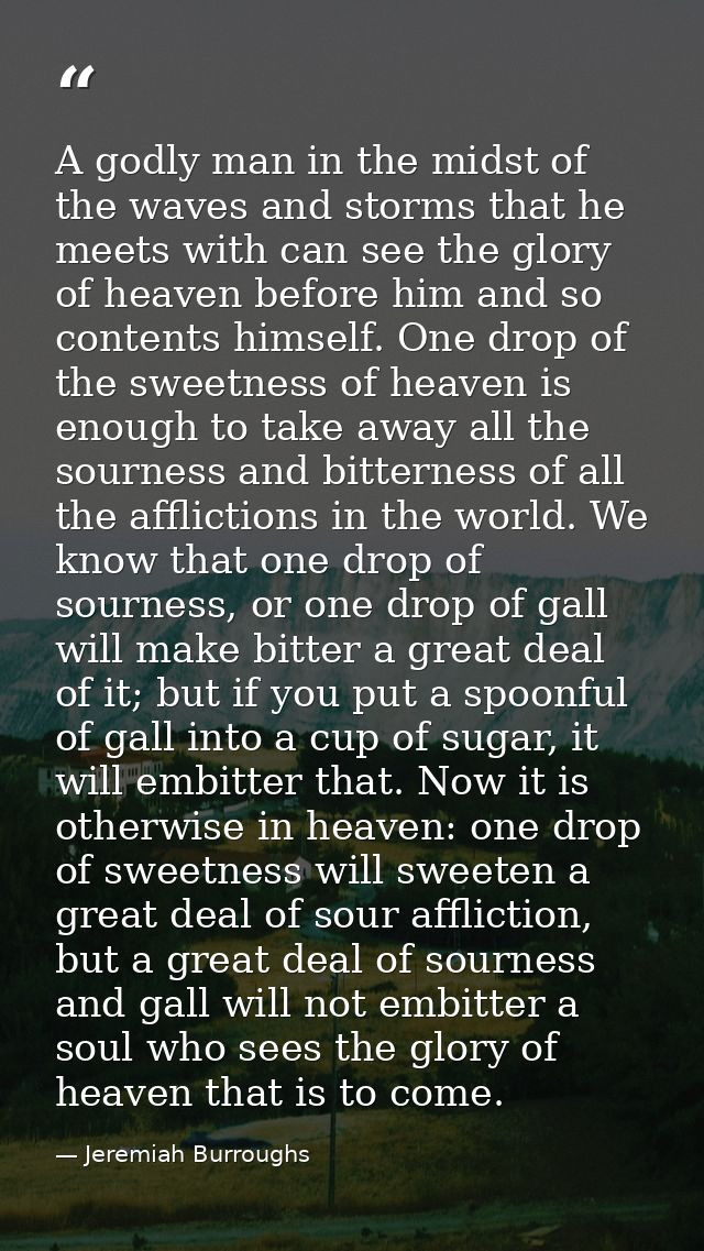 A godly man in the midst of the waves and storms that he meets with can see the glory of heaven before him and so conten — Jeremiah Burroughs