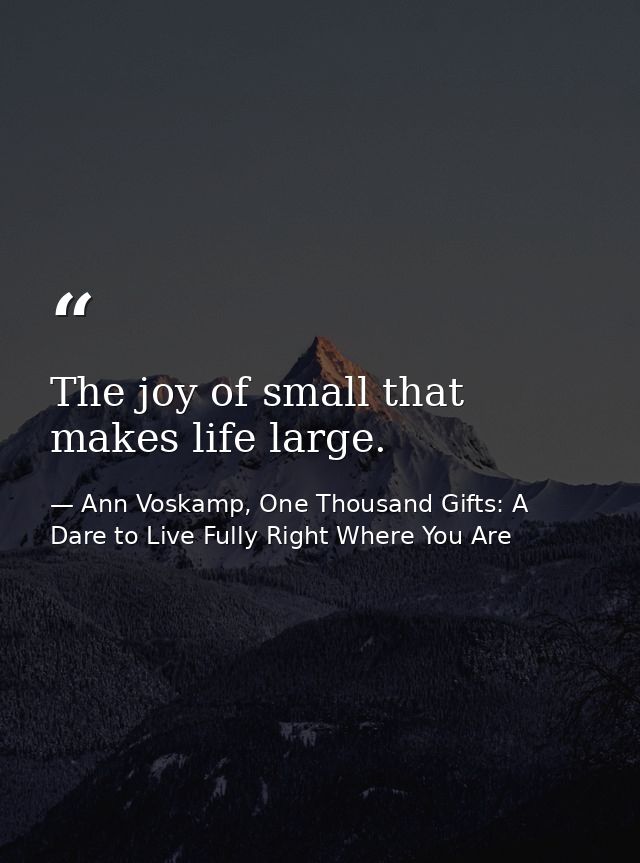 The joy of small that makes life large. — Ann Voskamp, One Thousand Gifts: A Dare to Live Fully Right Where You Are