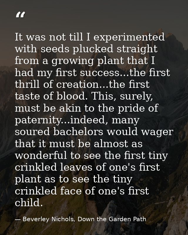 It was not till I experimented with seeds plucked straight from a growing plant that I had my first success...the first  — Beverley Nichols, Down the Garden Path