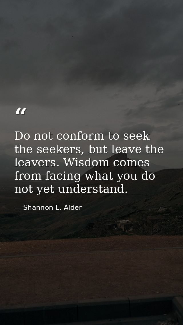 Do not conform to seek the seekers, but leave the leavers. Wisdom comes from facing what you do not yet understand. — Shannon L. Alder