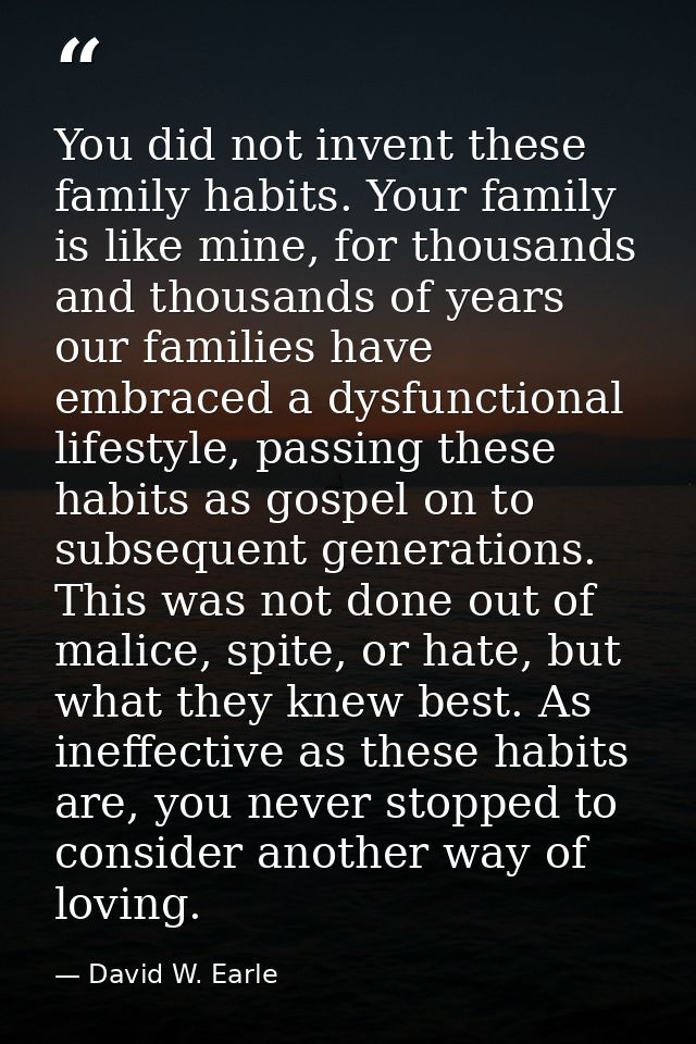 You did not invent these family habits. Your family is like mine, for thousands and thousands of years our families have — David W. Earle