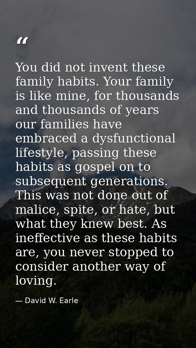 You did not invent these family habits. Your family is like mine, for thousands and thousands of years our families have — David W. Earle