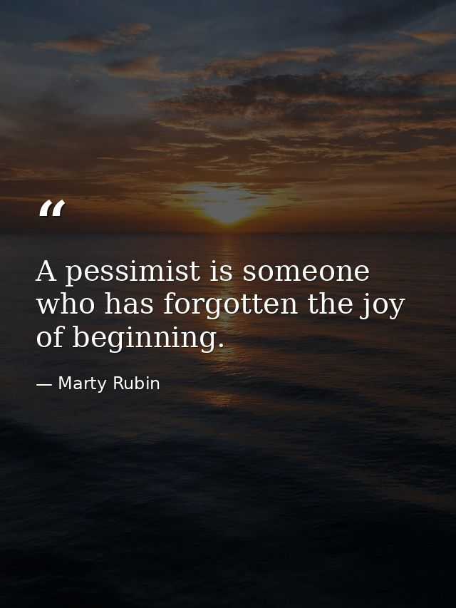 A pessimist is someone who has forgotten the joy of beginning. — Marty Rubin