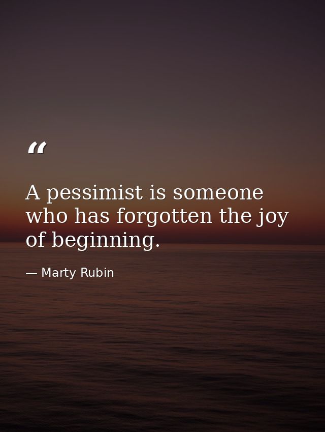 A pessimist is someone who has forgotten the joy of beginning. — Marty Rubin