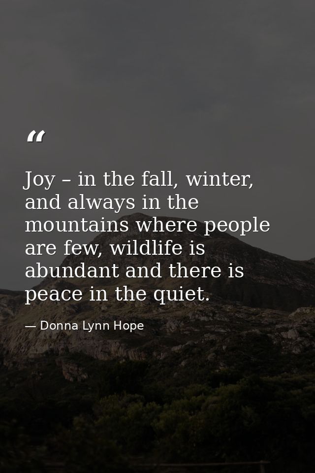 Joy – in the fall, winter, and always in the mountains where people are few, wildlife is abundant and there is peace in  — Donna Lynn Hope