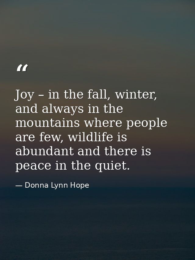 Joy – in the fall, winter, and always in the mountains where people are few, wildlife is abundant and there is peace in  — Donna Lynn Hope