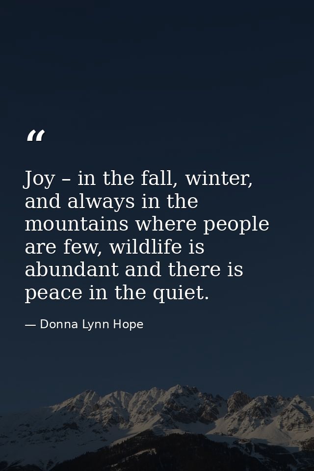 Joy – in the fall, winter, and always in the mountains where people are few, wildlife is abundant and there is peace in  — Donna Lynn Hope