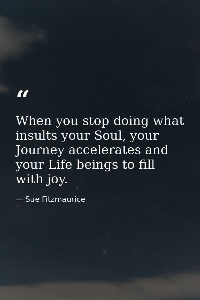 When you stop doing what insults your Soul, your Journey accelerates and your Life beings to fill with joy. — Sue Fitzmaurice