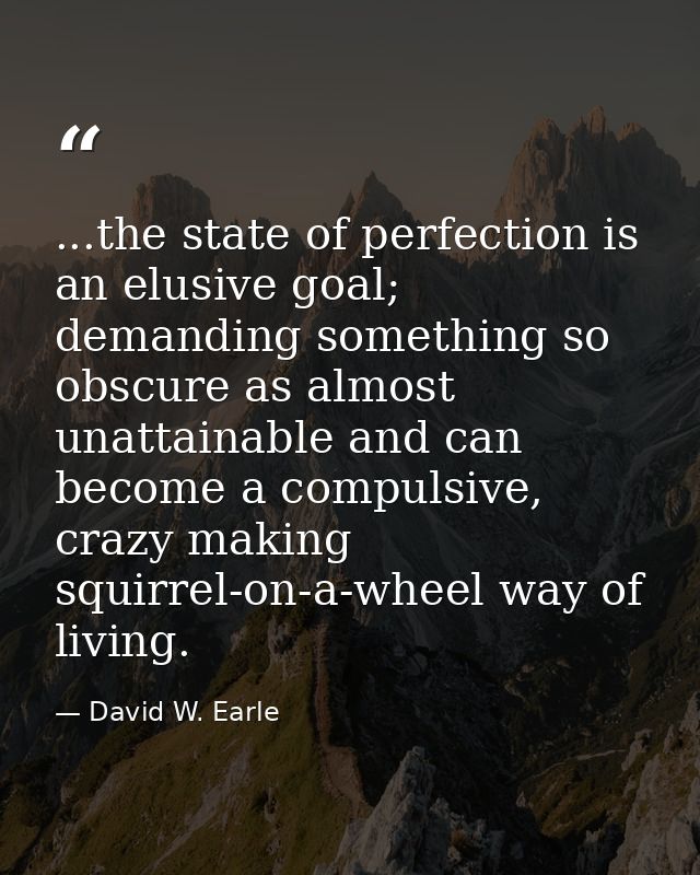 ...the state of perfection is an elusive goal; demanding something so obscure as almost unattainable and can become a co — David W. Earle