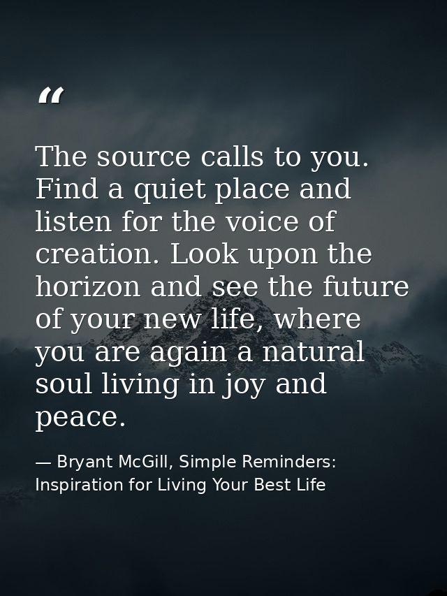The source calls to you. Find a quiet place and listen for the voice of creation. Look upon the horizon and see the futu — Bryant McGill, Simple Reminders: Inspiration for Living Your Best Life