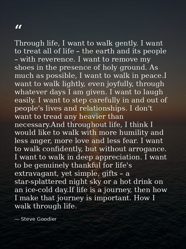 Through life, I want to walk gently. I want to treat all of life – the earth and its people – with reverence. I want to  — Steve Goodier