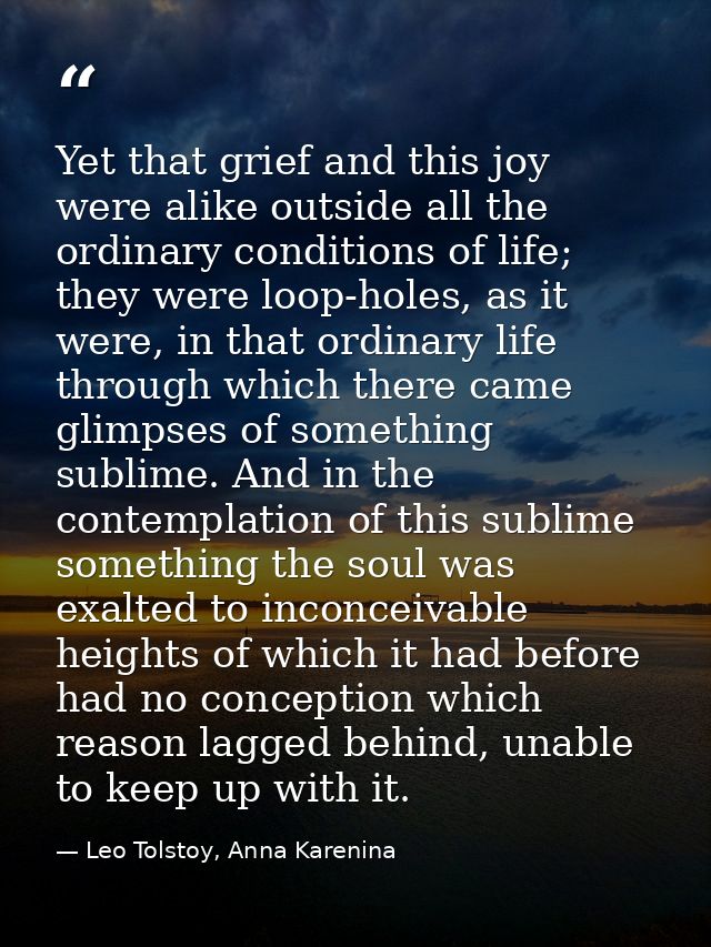 Yet that grief and this joy were alike outside all the ordinary conditions of life; they were loop-holes, as it were, in — Leo Tolstoy, Anna Karenina