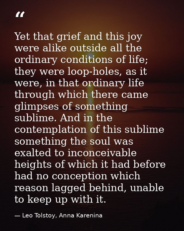 Yet that grief and this joy were alike outside all the ordinary conditions of life; they were loop-holes, as it were, in — Leo Tolstoy, Anna Karenina
