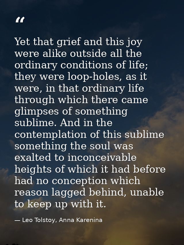 Yet that grief and this joy were alike outside all the ordinary conditions of life; they were loop-holes, as it were, in — Leo Tolstoy, Anna Karenina