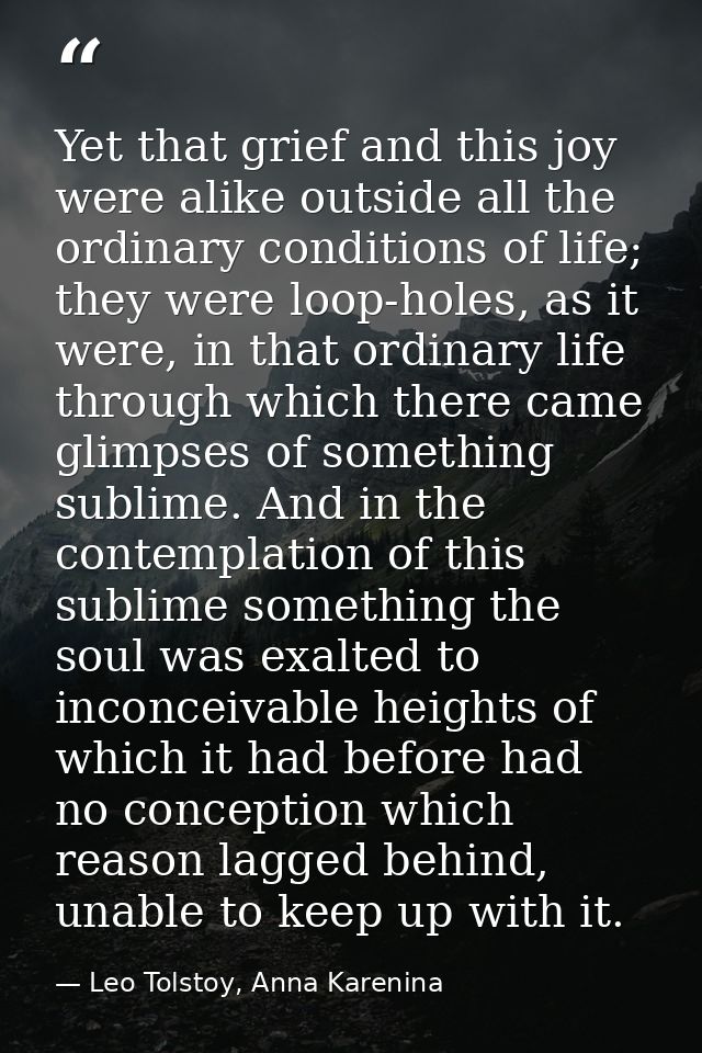 Yet that grief and this joy were alike outside all the ordinary conditions of life; they were loop-holes, as it were, in — Leo Tolstoy, Anna Karenina