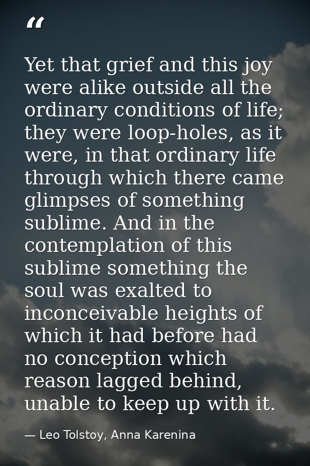 Yet that grief and this joy were alike outside all the ordinary conditions of life; they were loop-holes, as it were, in — Leo Tolstoy, Anna Karenina