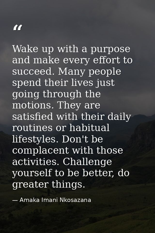 Wake up with a purpose and make every effort to succeed. Many people spend their lives just going through the motions. T — Amaka Imani Nkosazana
