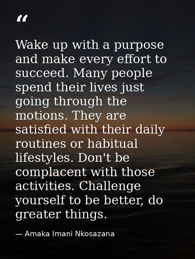 Wake up with a purpose and make every effort to succeed. Many people spend their lives just going through the motions. T — Amaka Imani Nkosazana