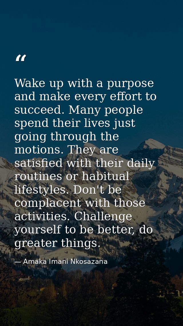 Wake up with a purpose and make every effort to succeed. Many people spend their lives just going through the motions. T — Amaka Imani Nkosazana