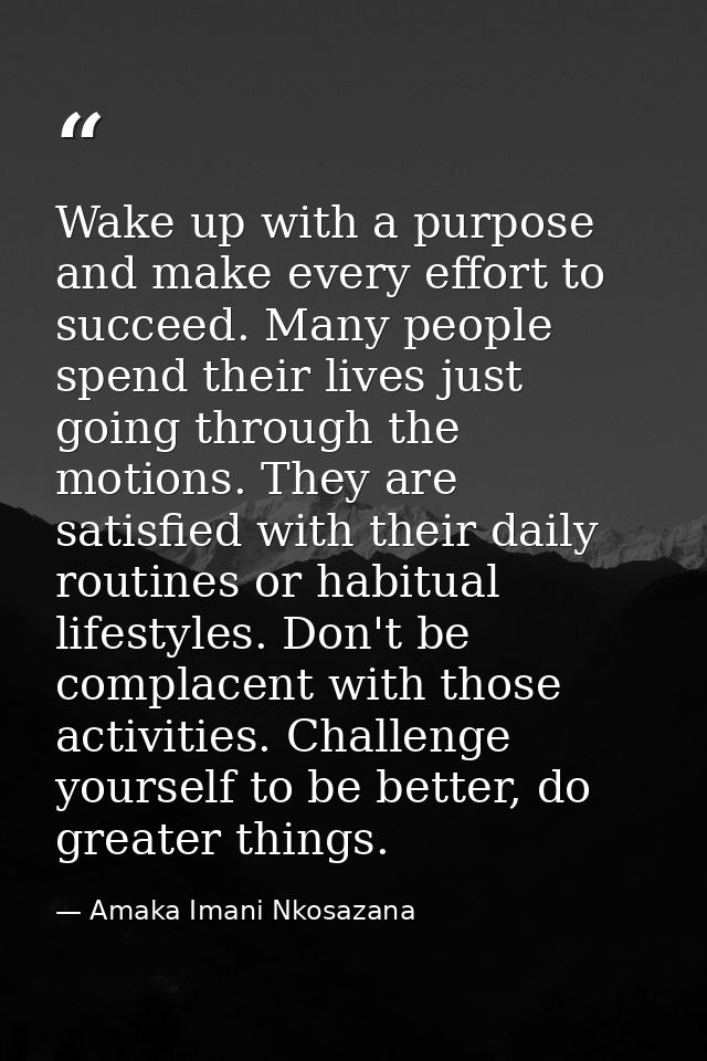 Wake up with a purpose and make every effort to succeed. Many people spend their lives just going through the motions. T — Amaka Imani Nkosazana
