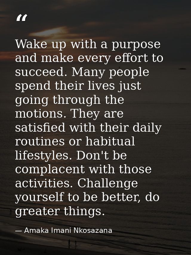 Wake up with a purpose and make every effort to succeed. Many people spend their lives just going through the motions. T — Amaka Imani Nkosazana