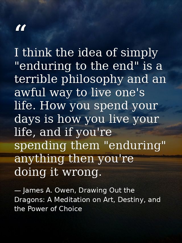 I think the idea of simply "enduring to the end" is a terrible philosophy and an awful way to live one's life. How you s — James A. Owen, Drawing Out the Dragons: A Meditation on Art, Destiny, and the Power of Choice