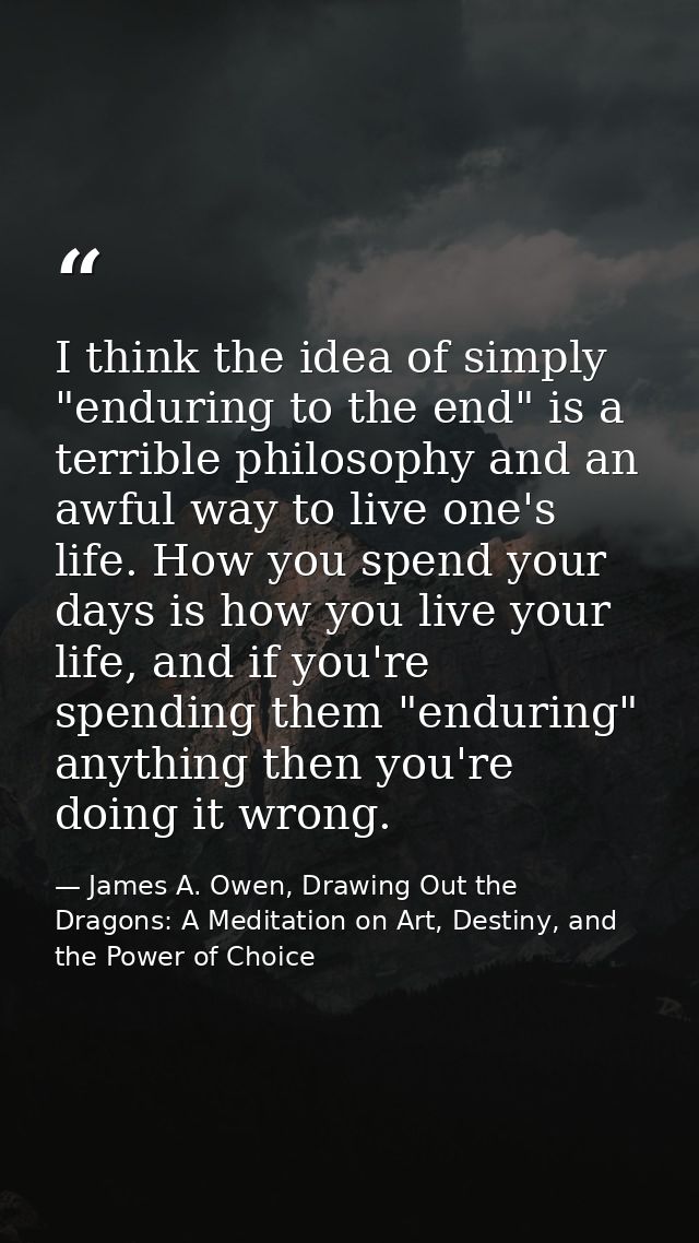 I think the idea of simply "enduring to the end" is a terrible philosophy and an awful way to live one's life. How you s — James A. Owen, Drawing Out the Dragons: A Meditation on Art, Destiny, and the Power of Choice