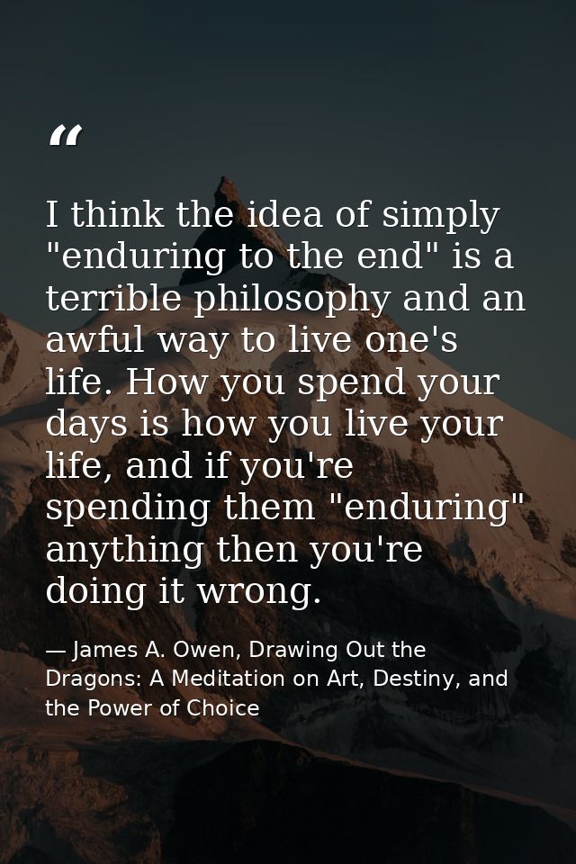 I think the idea of simply "enduring to the end" is a terrible philosophy and an awful way to live one's life. How you s — James A. Owen, Drawing Out the Dragons: A Meditation on Art, Destiny, and the Power of Choice