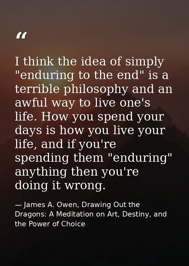 I think the idea of simply "enduring to the end" is a terrible philosophy and an awful way to live one's life. How you s — James A. Owen, Drawing Out the Dragons: A Meditation on Art, Destiny, and the Power of Choice