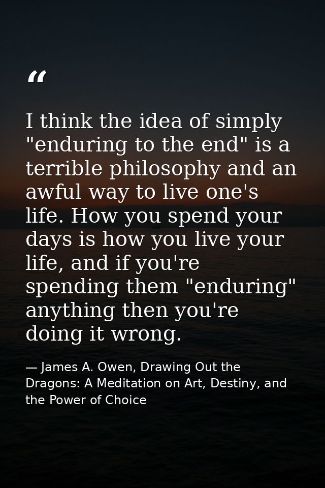 I think the idea of simply "enduring to the end" is a terrible philosophy and an awful way to live one's life. How you s — James A. Owen, Drawing Out the Dragons: A Meditation on Art, Destiny, and the Power of Choice