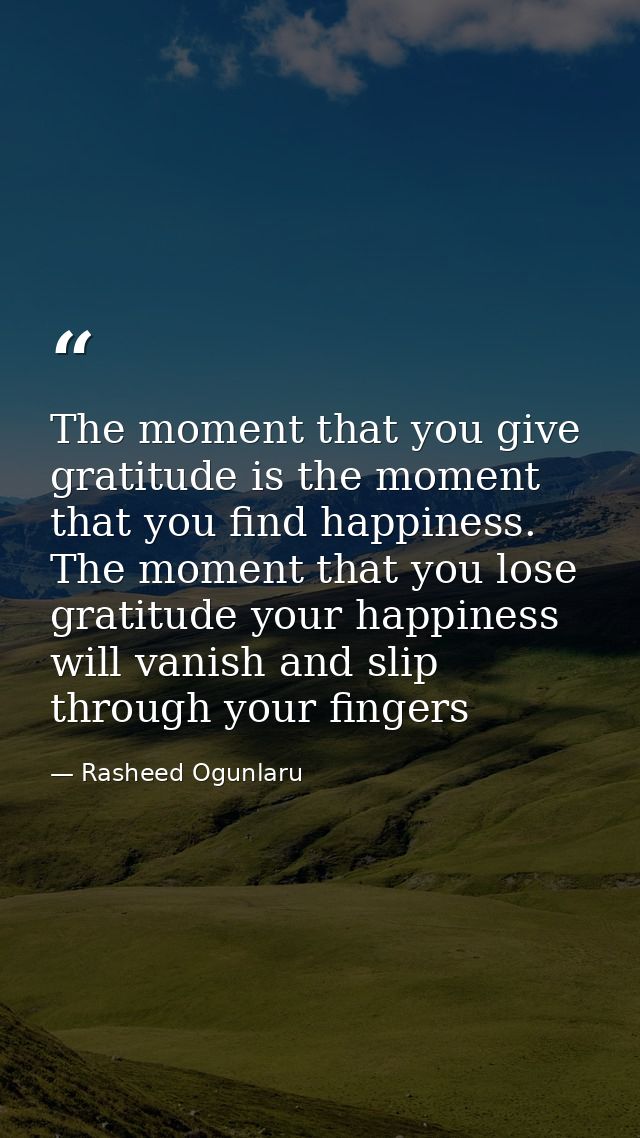 The moment that you give gratitude is the moment that you find happiness. The moment that you lose gratitude your happin — Rasheed Ogunlaru