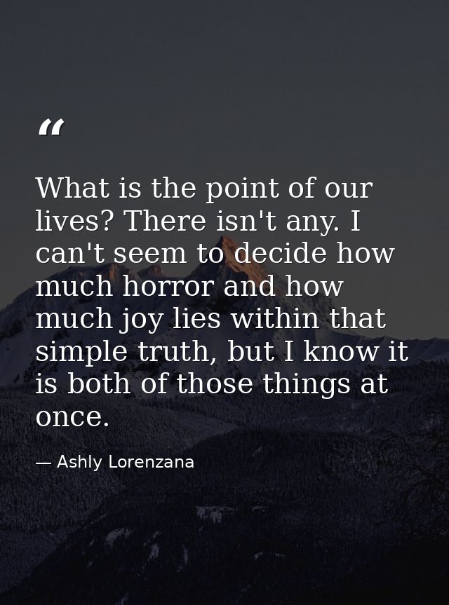 What is the point of our lives? There isn't any. I can't seem to decide how much horror and how much joy lies within tha — Ashly Lorenzana