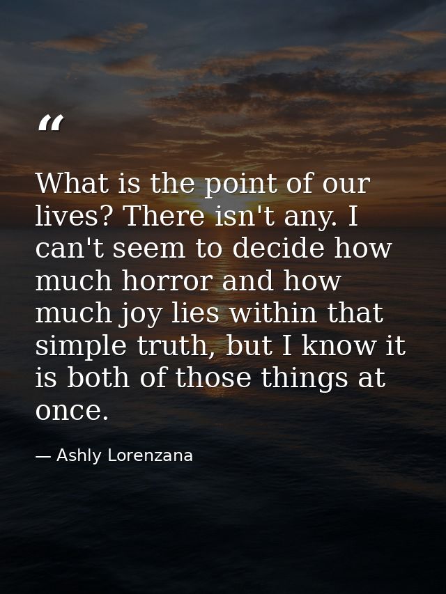 What is the point of our lives? There isn't any. I can't seem to decide how much horror and how much joy lies within tha — Ashly Lorenzana