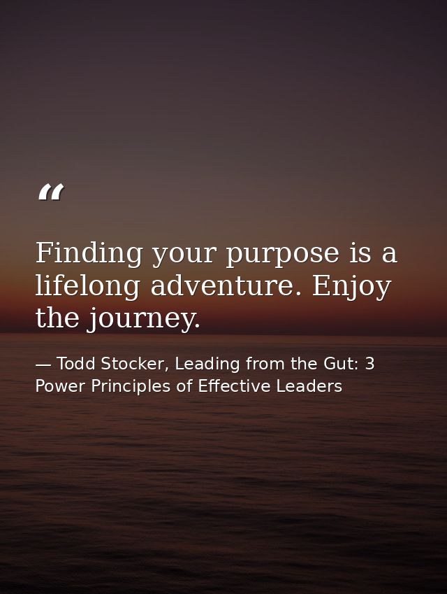 Finding your purpose is a lifelong adventure. Enjoy the journey. — Todd Stocker, Leading from the Gut: 3 Power Principles of Effective Leaders