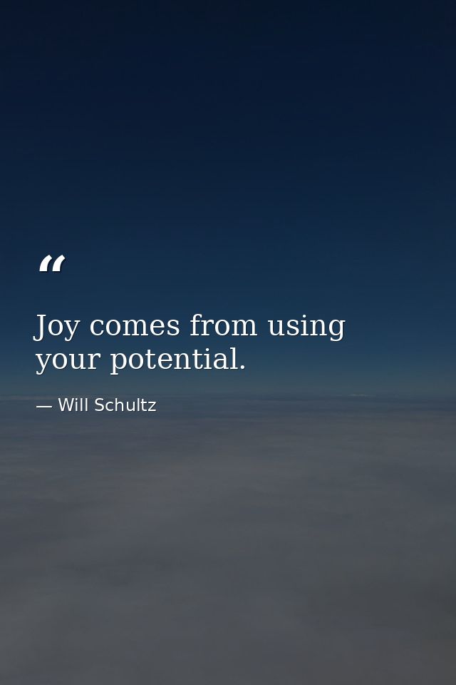 Joy comes from using your potential. — Will Schultz