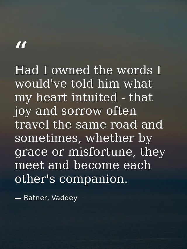 Had I owned the words I would've told him what my heart intuited - that joy and sorrow often travel the same road and so — Ratner, Vaddey