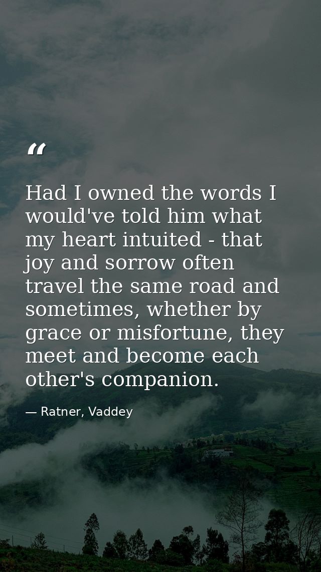 Had I owned the words I would've told him what my heart intuited - that joy and sorrow often travel the same road and so — Ratner, Vaddey