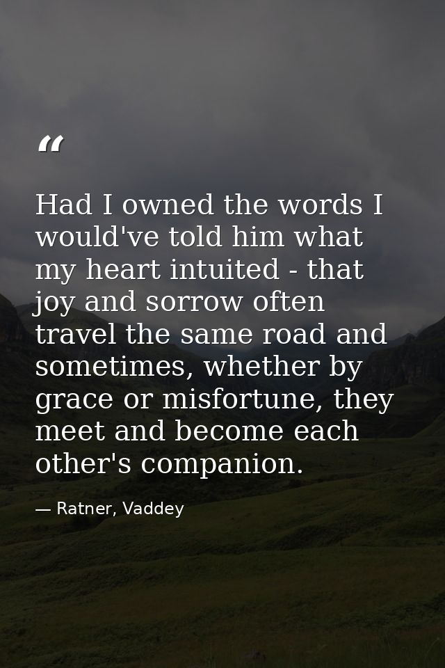 Had I owned the words I would've told him what my heart intuited - that joy and sorrow often travel the same road and so — Ratner, Vaddey