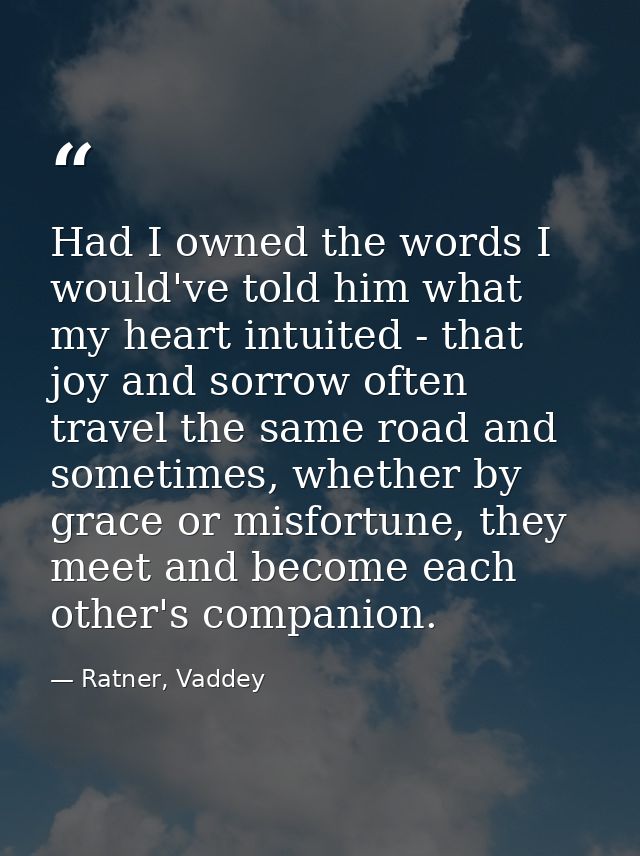 Had I owned the words I would've told him what my heart intuited - that joy and sorrow often travel the same road and so — Ratner, Vaddey