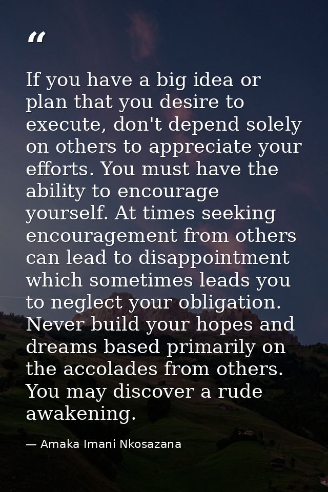 If you have a big idea or plan that you desire to execute, don't depend solely on others to appreciate your efforts. You — Amaka Imani Nkosazana