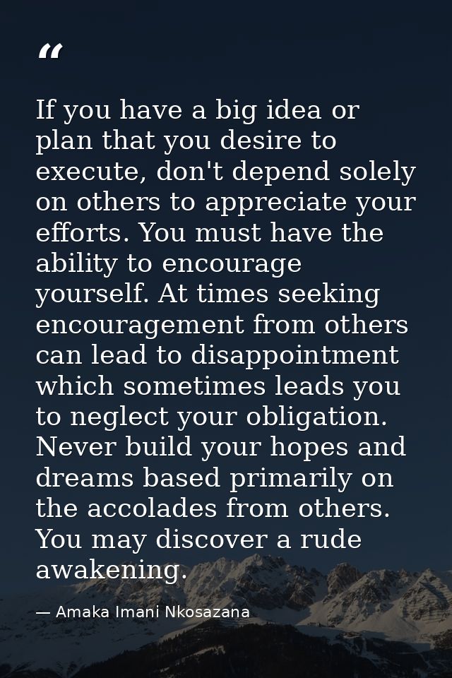 If you have a big idea or plan that you desire to execute, don't depend solely on others to appreciate your efforts. You — Amaka Imani Nkosazana